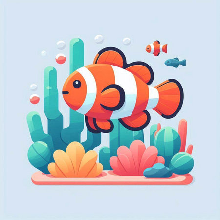Cute cartoon clown fish. Underwater world. Vector illustration.のイラスト素材
