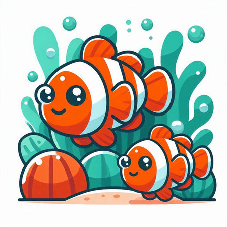 Cute cartoon clownfish swimming in the sea. Vector illustration.のイラスト素材