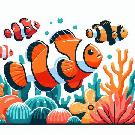 Clown fish and corals on white background. Vector illustration.のイラスト素材