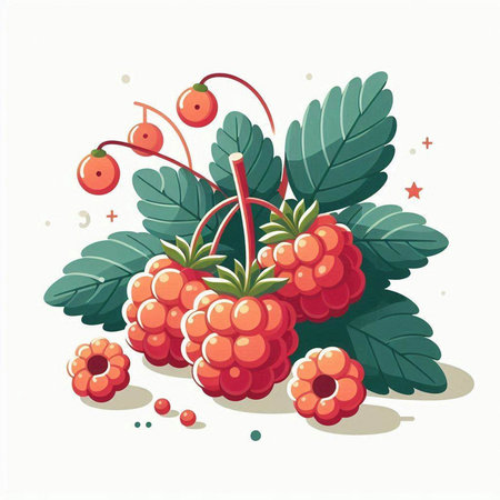 Bunch of ripe raspberries on a white background. Vector illustration.のイラスト素材