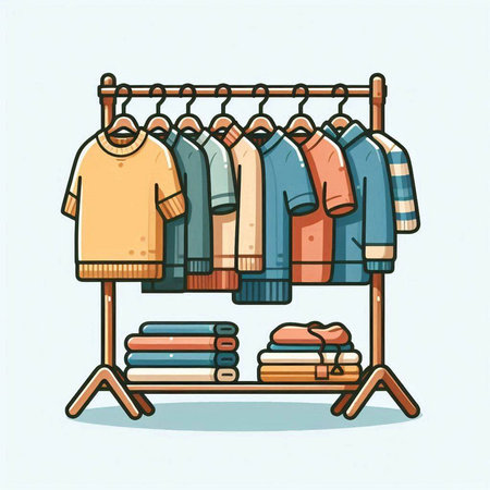 Illustration of Clothes Hanging on Rack. Vector illustration.のイラスト素材
