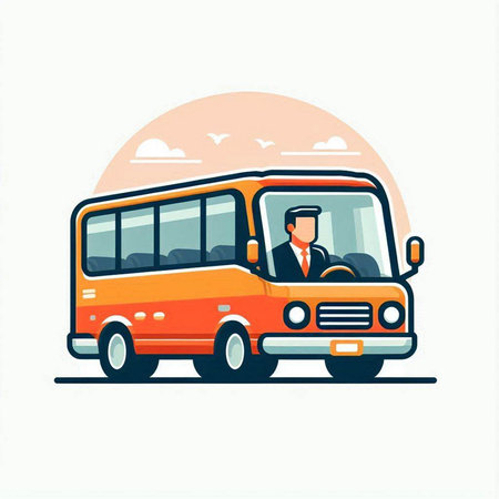 Businessman driving a bus. Vector illustration in flat cartoon style.のイラスト素材