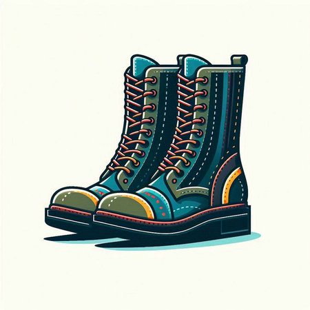 Hiking boot isolated on white background. Vector illustration in retro style.のイラスト素材
