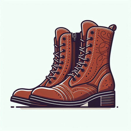 Vector illustration of a pair of brown boots isolated on white background.のイラスト素材