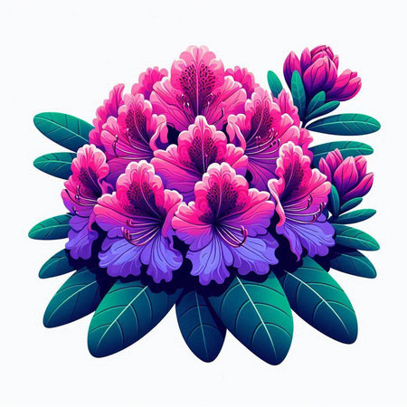 Rhododendron bouquet isolated on white background. Vector illustration.のイラスト素材