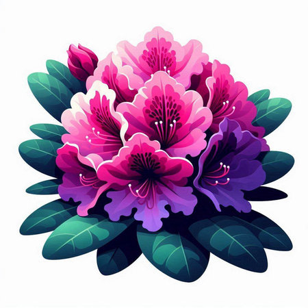 Rhododendron flowers isolated on white background. Vector illustration.のイラスト素材