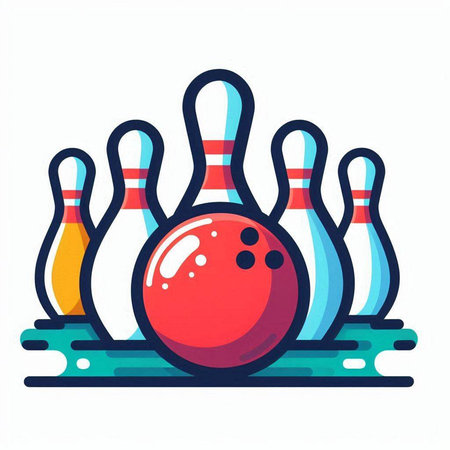 Bowling ball and skittles. Vector illustration in flat styleのイラスト素材