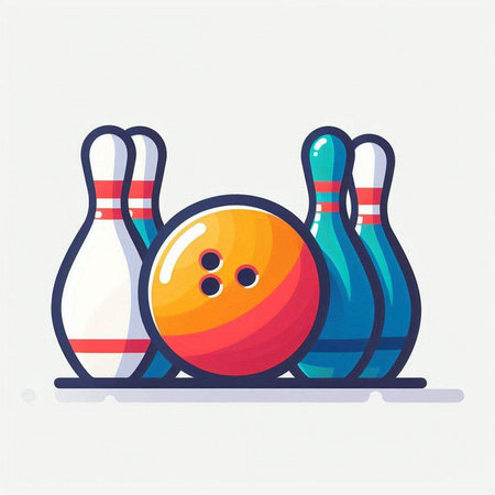 Bowling ball and pins. Vector illustration in a flat style.のイラスト素材