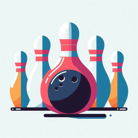 Bowling ball and skittles. Vector illustration in flat styleのイラスト素材