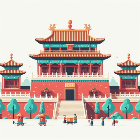 Chinese ancient building in China, vector illustration in flat design style.のイラスト素材