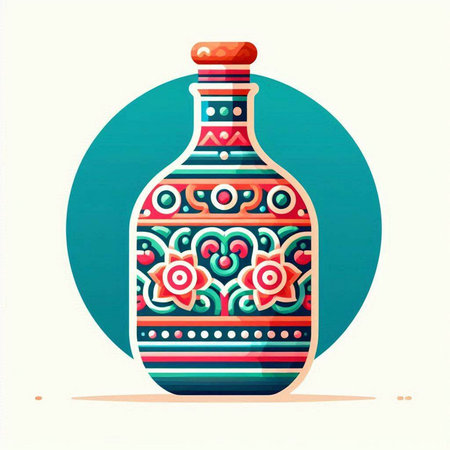 Vintage bottle with floral ornament. Vector illustration in retro style.のイラスト素材