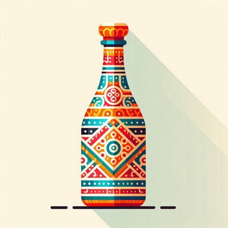 Vector illustration of a bottle of wine with ethnic ornaments.のイラスト素材