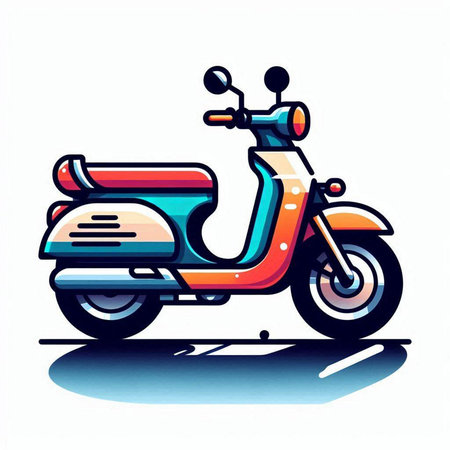 Vintage scooter on the road. Vector illustration in cartoon styleのイラスト素材