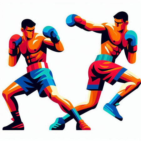 Boxing men on a white background. Vector illustration of two boxers.のイラスト素材