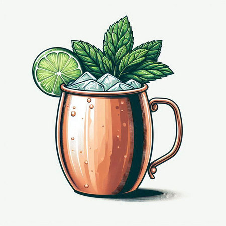 Cocktail with lime and mint. Hand drawn vector illustration.のイラスト素材