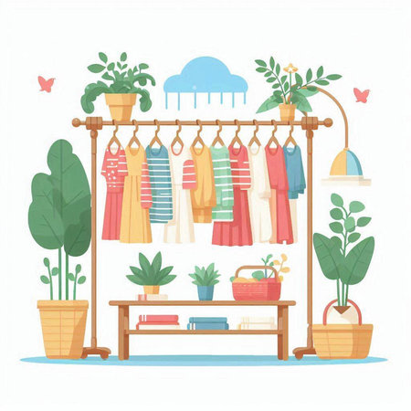 Furniture hanging on the rack. Flat style vector illustration.のイラスト素材