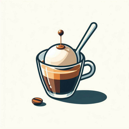Coffee cup with spoon and coffee beans. Vector illustration.のイラスト素材