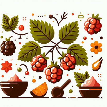 Vector illustration of berries and fruits in flat style. Berries and berries.のイラスト素材