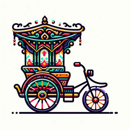 Vector illustration of a vintage trishaw. Hand drawn vector illustration.のイラスト素材