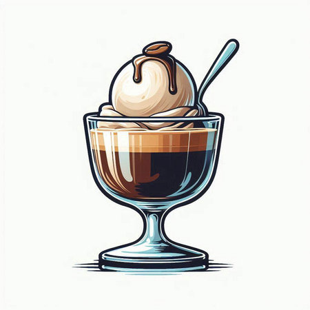 Coffee cup with ice cream and spoon. Vector illustration.のイラスト素材