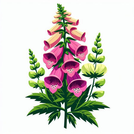 Digitalis purpurea, common foxglove, digitalis purpurea, common foxglove. Vector illustrationのイラスト素材