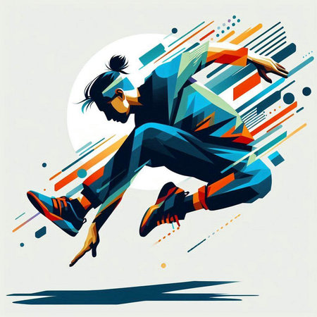 Modern style illustration of a hip hop dancer jumping in the air.のイラスト素材