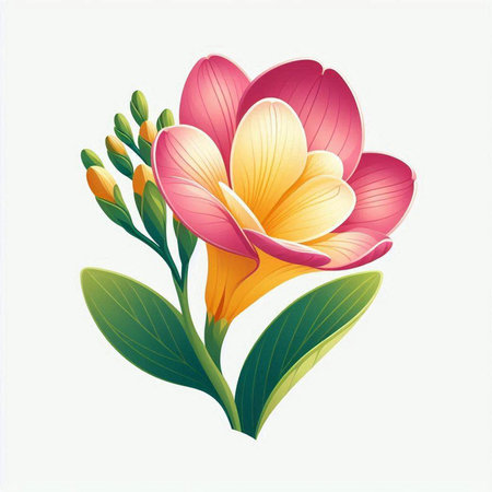 Flower card with beautiful crocus and green leaves. Vector illustration.のイラスト素材