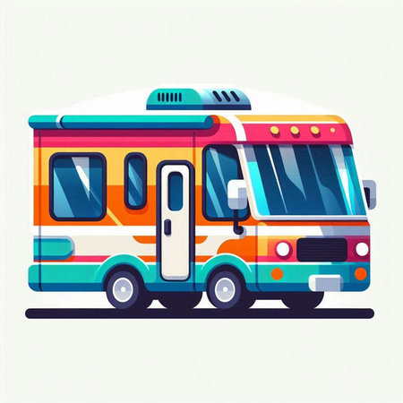 Camping trailer. Vector illustration in flat cartoon style on white background.のイラスト素材