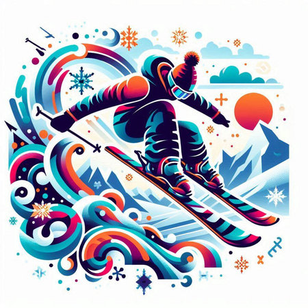 Snowboarder in the mountains. Winter sports. Vector illustration.のイラスト素材