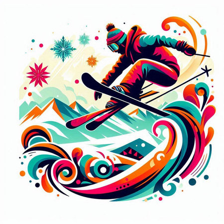 Snowboarder on a snowboard. Vector illustration of sport.のイラスト素材
