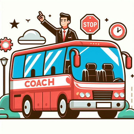 Vector illustration of a bus with a man in a suit and tieのイラスト素材