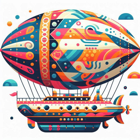 Vector illustration of a colorful airship with multicolored elements.のイラスト素材