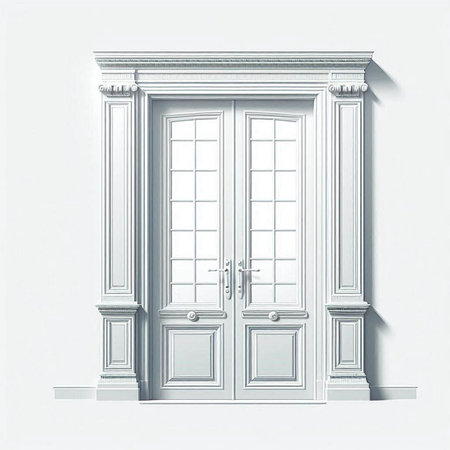 Classic door with window on white background. 3d render illustration.のイラスト素材