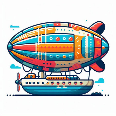Airship in the sky. Colorful vector illustration on white background.のイラスト素材