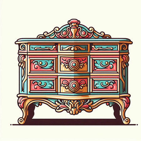 Vintage wooden chest of drawers. Vector illustration in retro styleのイラスト素材