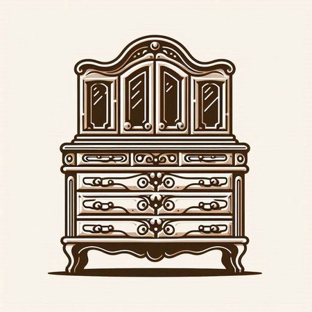 Illustration of a vintage chest of drawers on a light backgroundのイラスト素材