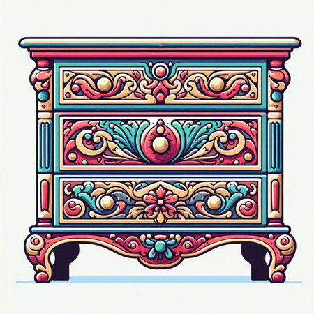 Antique chest of drawers with floral pattern. Vector illustration.のイラスト素材