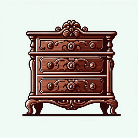 Illustration of a wooden chest of drawers in retro style.のイラスト素材