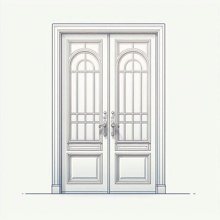 Door with glass and metal elements. Vector illustration on white background.のイラスト素材