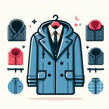 Vector illustration of men's winter coat with different icons on white backgroundのイラスト素材