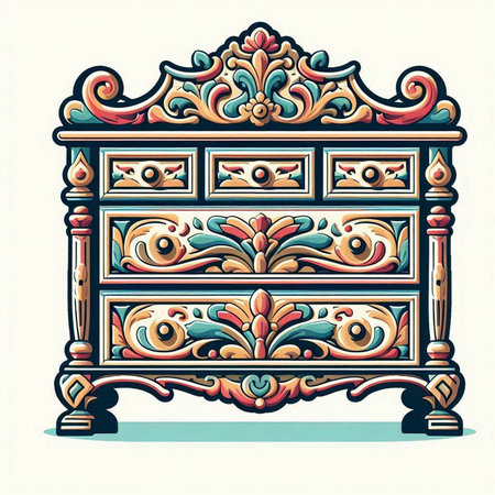 Vintage chest of drawers in retro style. Vector illustration.のイラスト素材