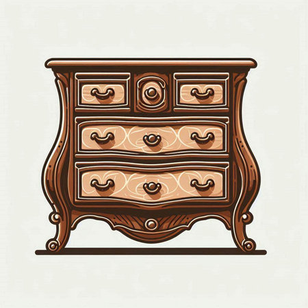 Vintage wooden chest of drawers. Hand drawn vector illustration.のイラスト素材