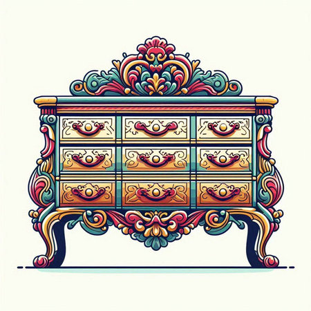 Vintage chest of drawers in Victorian style. Vector illustration.のイラスト素材