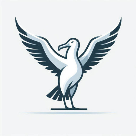Vector illustration of a seagull with wings on a white background.のイラスト素材