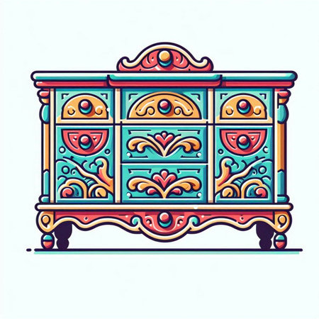 Vintage chest of drawers. Vector illustration isolated on white background.のイラスト素材