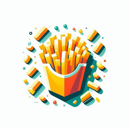 French fries in a box. Fast food. Vector illustration on white background.のイラスト素材