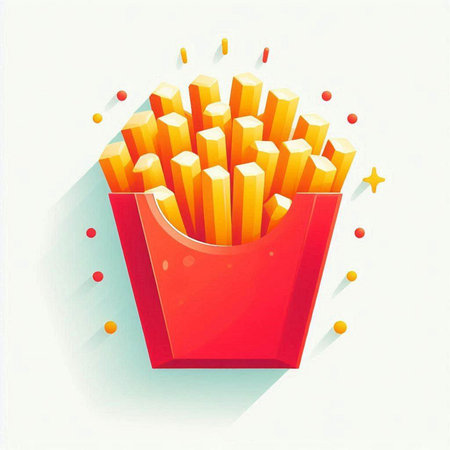 Illustration of french fries in a red box on a white backgroundのイラスト素材