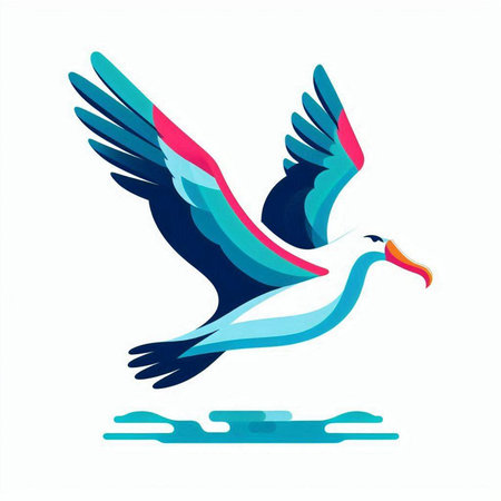 Flying seagull with wings. Vector illustration of a flying bird.のイラスト素材