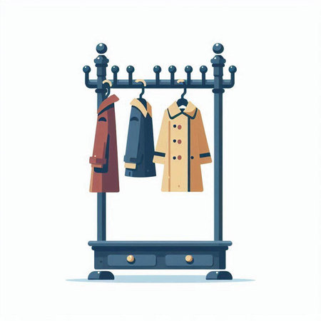 Clothes rack with coats. Vector illustration in flat cartoon style.のイラスト素材