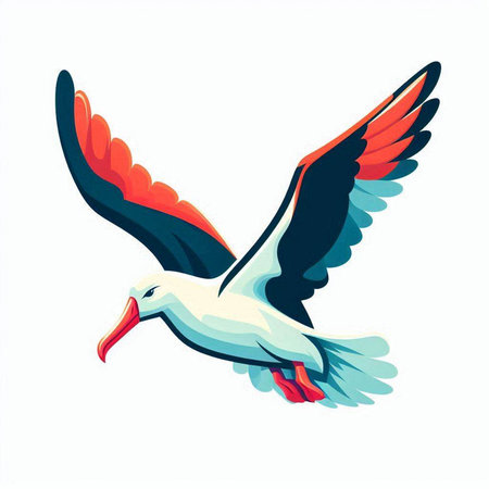 Flying seagull. Vector illustration isolated on a white background.のイラスト素材